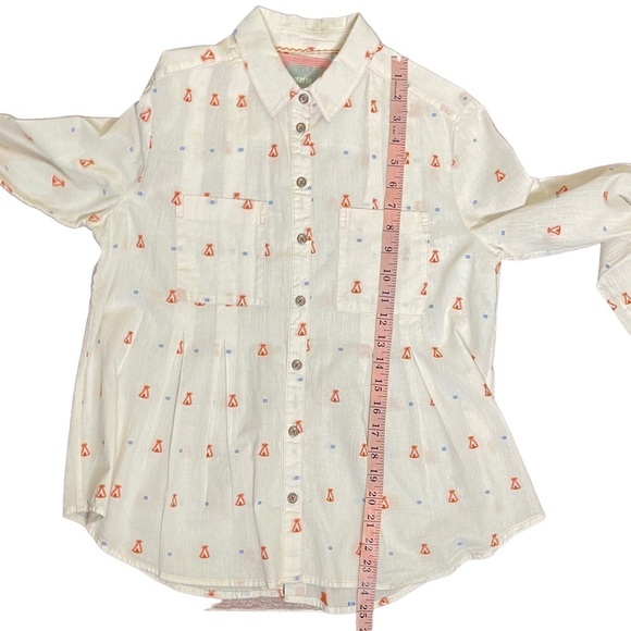Maeve Anthropologie Miette Tee Pee Print Button Down Shirt Women's Size 2 - Picture 8 of 12